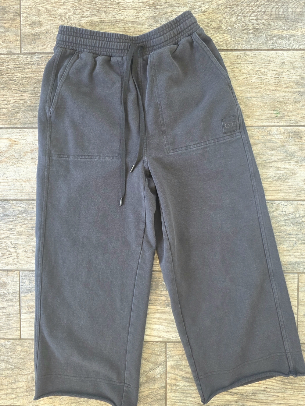 Calia Cropped Wide-Leg Drawstring Sweatpants Charcoal Sz XXS Gray